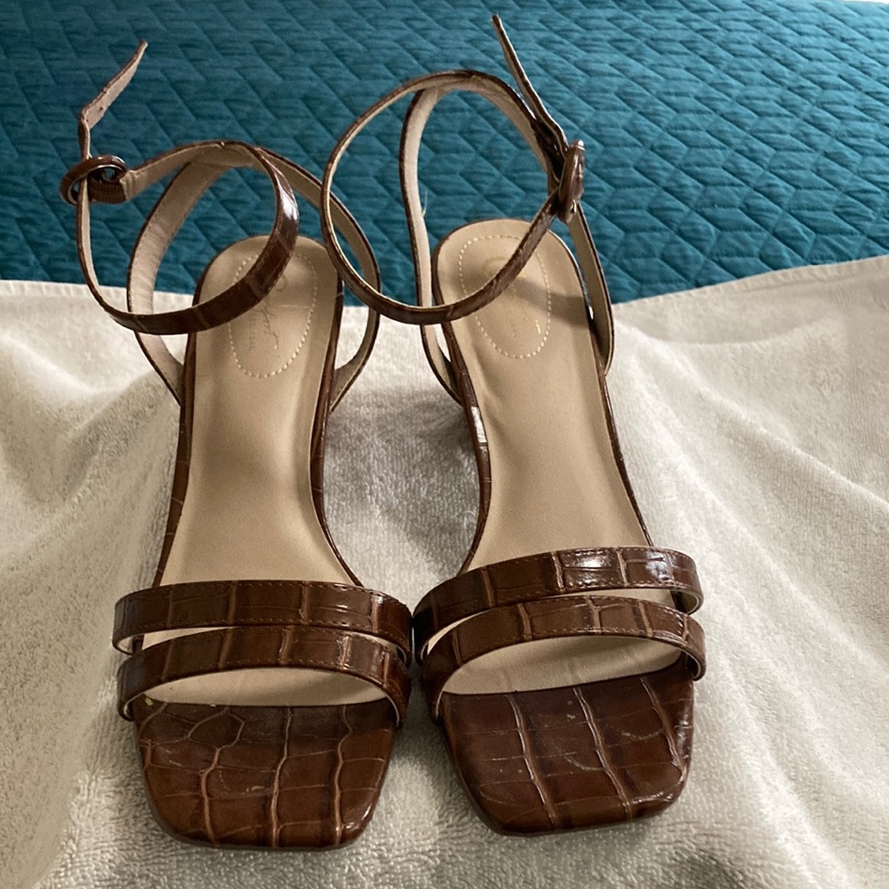 Cato Brown Croc-Embossed Heels
